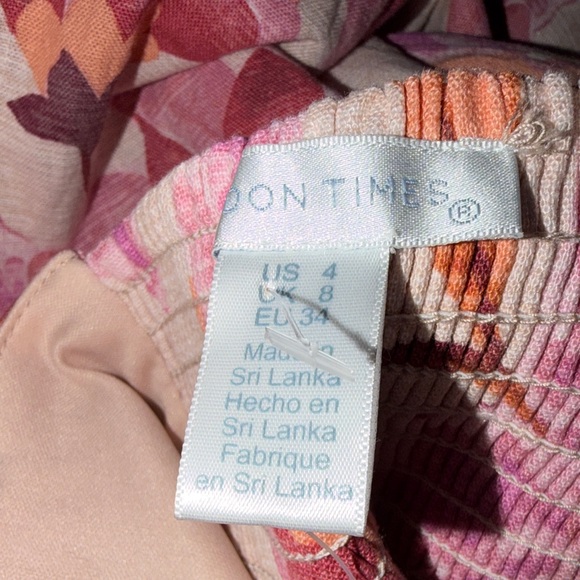 London Times Pink Floral Square-neck Puff Sleeve Empire Waist Midi Dress - Picture 8 of 9